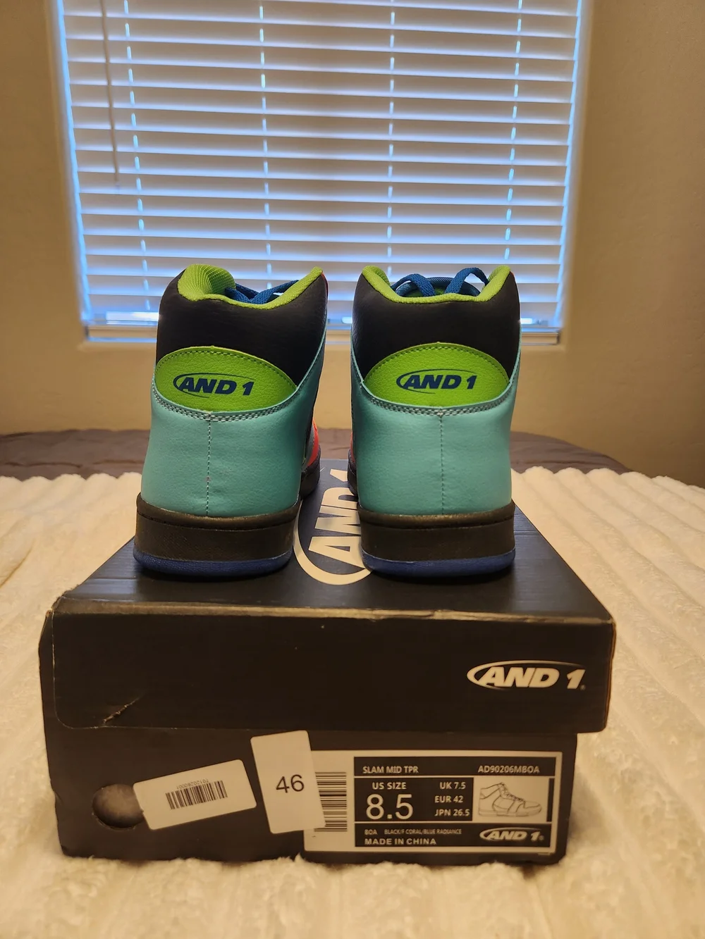 AND1 High-Top Sneakers in Teal, Coral & Lime